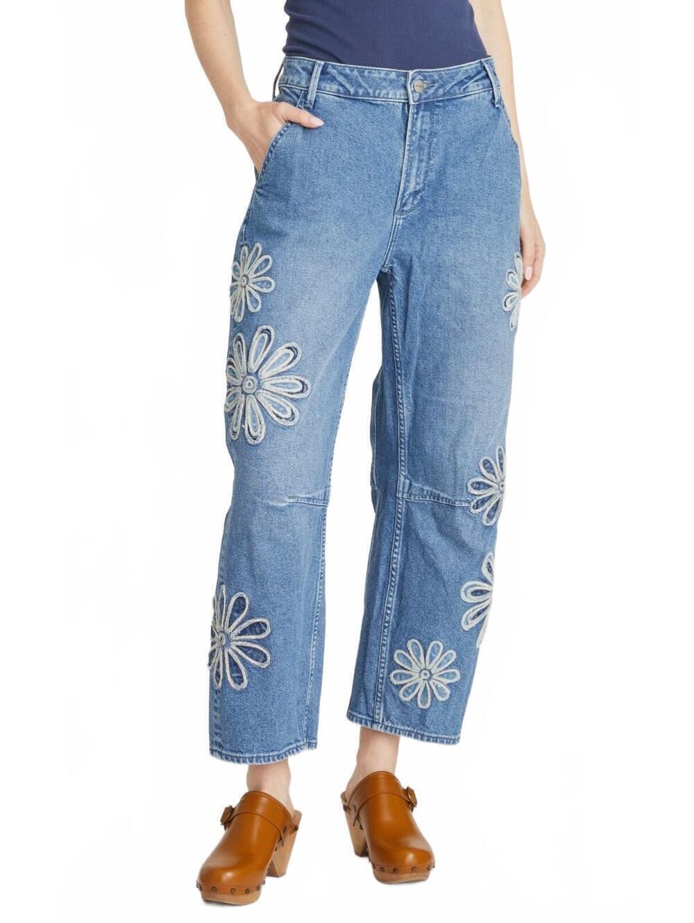 Driftwood Barbie Barrel Jeans in Daisy Patchwork  Size31 #1370